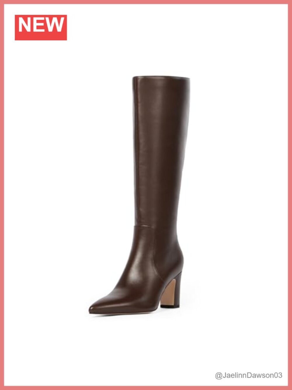 Knee High Boots Pointed Toe Chunky Heel Faux Leather Zip Closure Women's